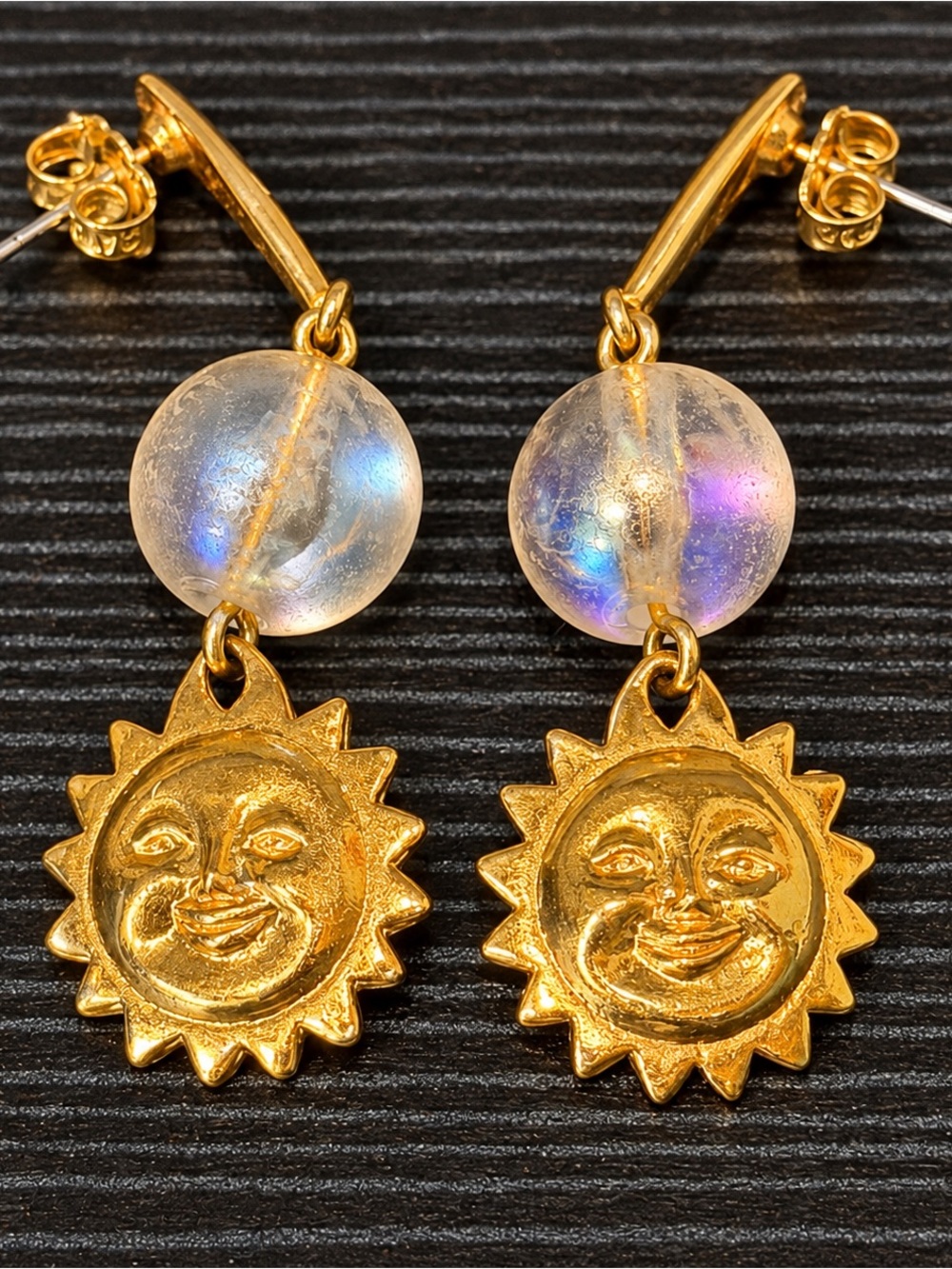 Gold Sundrop Dangle Earrings with Iridescent Beads - Women Jewelry
